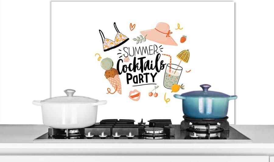 KitchenYeah Spatscherm keuken 90x60 cm Kookplaat achterwand Zomer Cocktail Bikini Muurbeschermer Spatwand fornuis Hoogwaardig aluminium