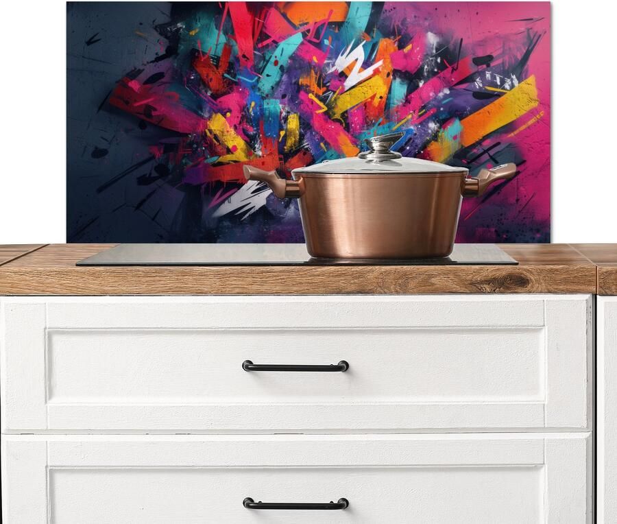 KitchenYeah Spatscherm keuken 80x40 cm Kookplaat achterwand Abstract Explosie Neonkleuren Muurbeschermer Spatwand fornuis Hoogwaardig aluminium