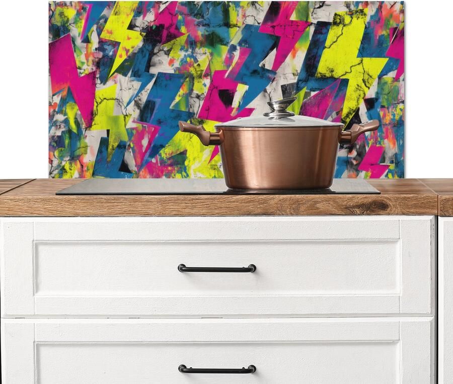 KitchenYeah Spatscherm keuken 80x40 cm Kookplaat achterwand Bliksemschichten Patroon Marmer print Kleuren Muurbeschermer Spatwand fornuis Hoogwaardig aluminium