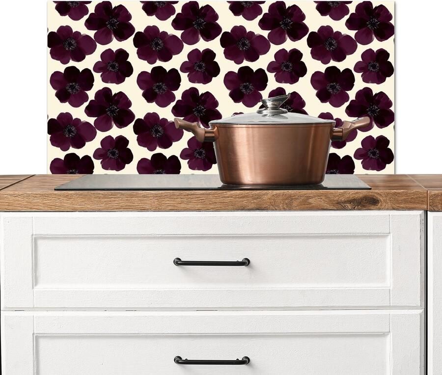 KitchenYeah Spatscherm keuken 90x45 cm Kookplaat achterwand Bloemen Aquarel Paars Muurbeschermer Spatwand fornuis Hoogwaardig aluminium