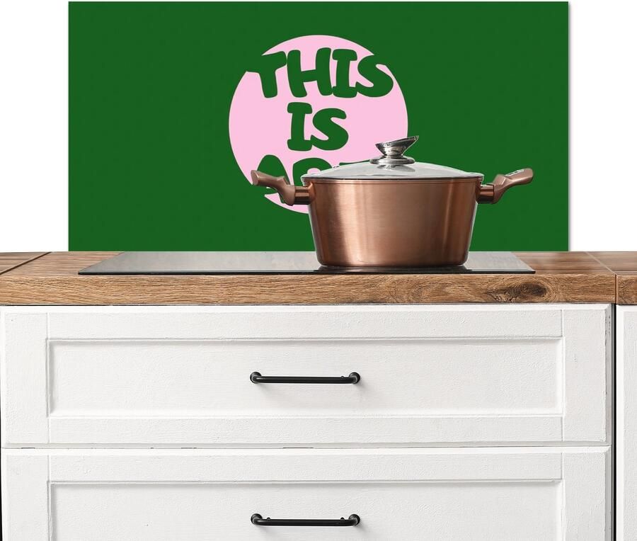 KitchenYeah Spatscherm keuken 90x45 cm Kookplaat achterwand Cirkel Roze Tekst Art Muurbeschermer Spatwand fornuis Hoogwaardig aluminium