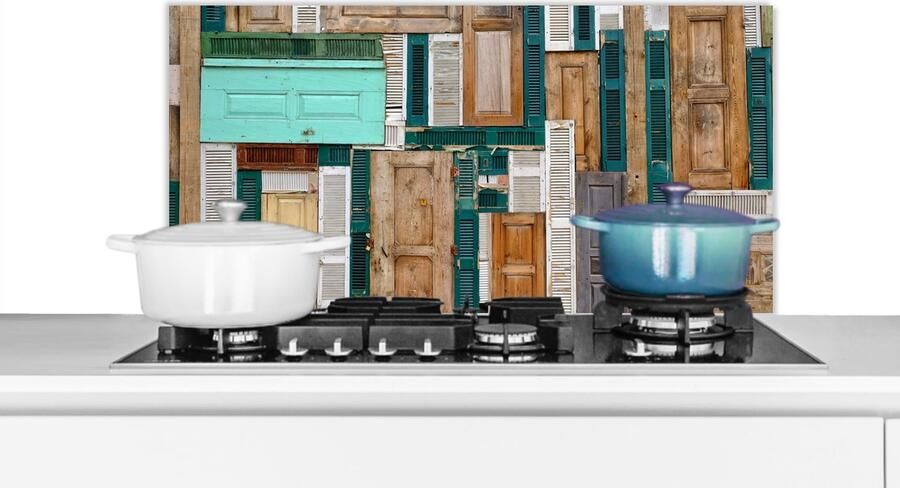 KitchenYeah Spatscherm keuken 80x40 cm Kookplaat achterwand Deuren Architectuur Groen Bruin Antiek Muurbeschermer Spatwand fornuis Hoogwaardig aluminium