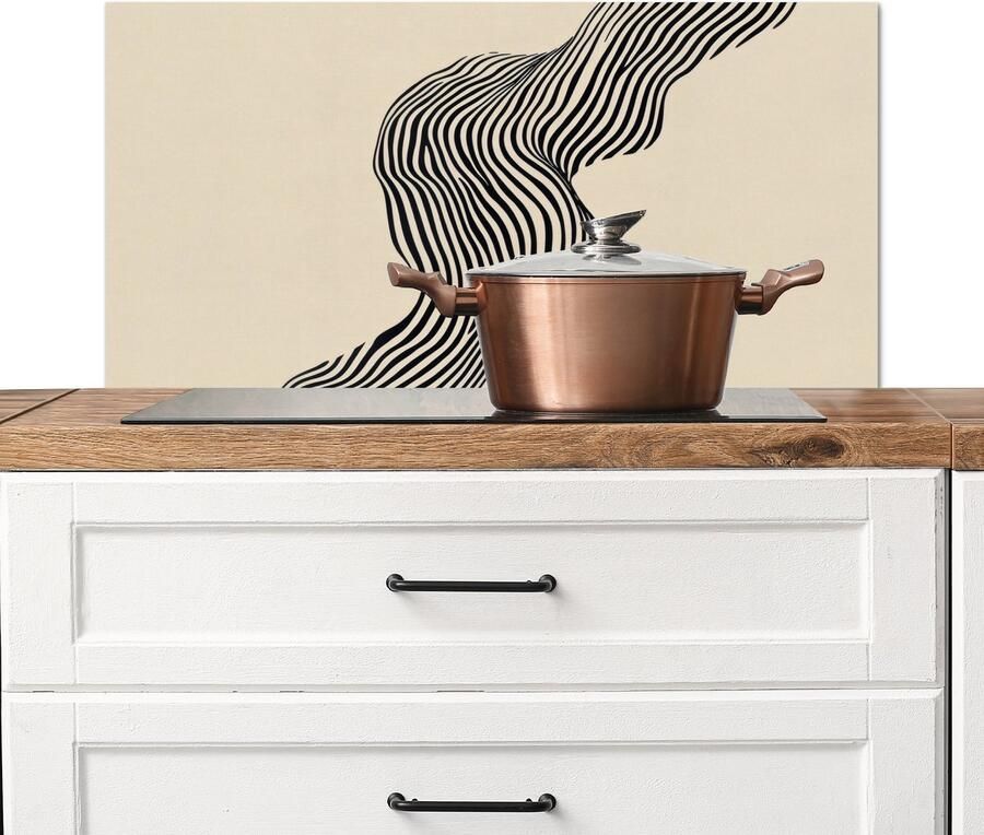 KitchenYeah Spatscherm keuken 90x45 cm Kookplaat achterwand Golvend Lijnen Abstract Silhouet Muurbeschermer Spatwand fornuis Hoogwaardig aluminium
