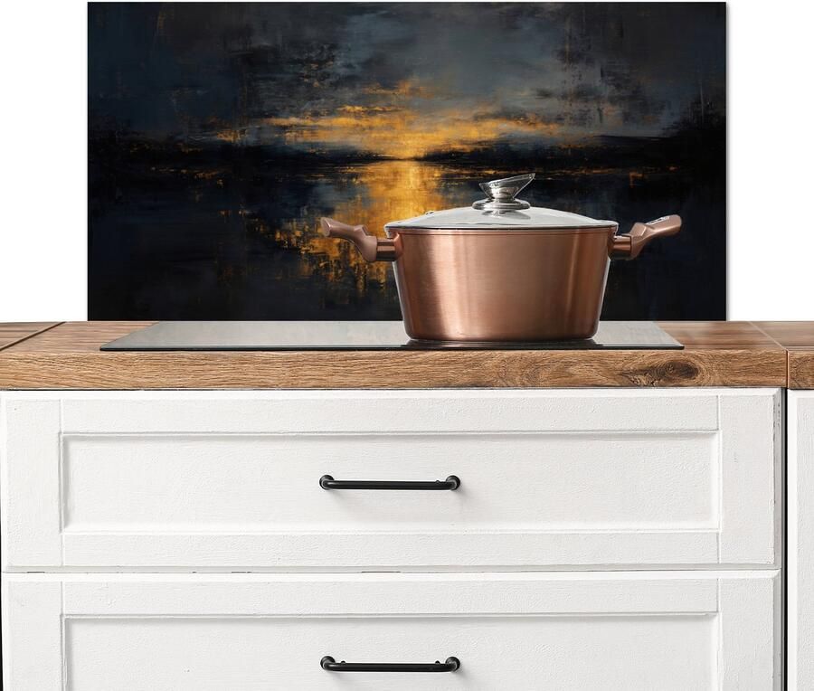 KitchenYeah Spatscherm keuken 80x40 cm Kookplaat achterwand Gouden Reflectie op Water Muurbeschermer Spatwand fornuis Hoogwaardig aluminium