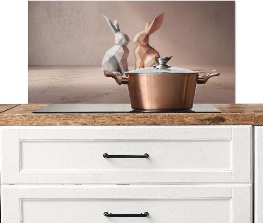 KitchenYeah Spatscherm keuken 80x40 cm Kookplaat achterwand Konijnen Blauw Oranje Abstract Muurbeschermer Spatwand fornuis Hoogwaardig aluminium