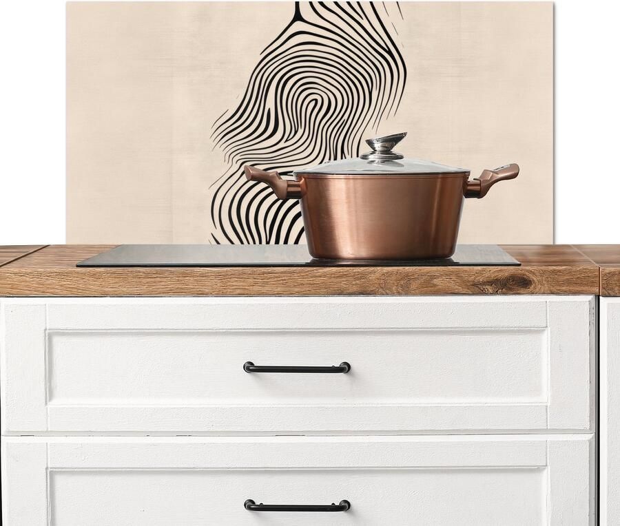 KitchenYeah Spatscherm keuken 90x45 cm Kookplaat achterwand Lijnen Abstract Golvend Zwart Muurbeschermer Spatwand fornuis Hoogwaardig aluminium