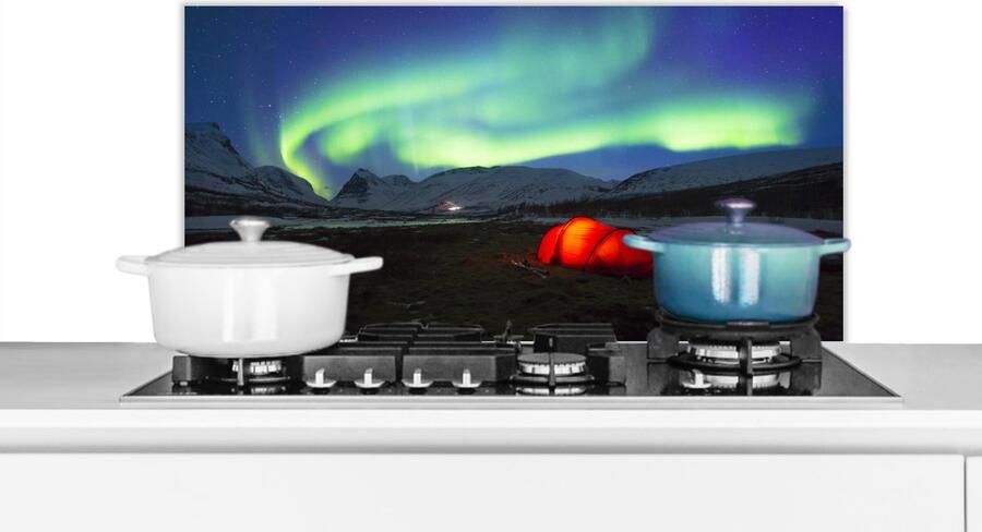 KitchenYeah Spatscherm keuken 90x45 cm Kookplaat achterwand Noorderlicht Tent Zweden Muurbeschermer Spatwand fornuis Hoogwaardig aluminium
