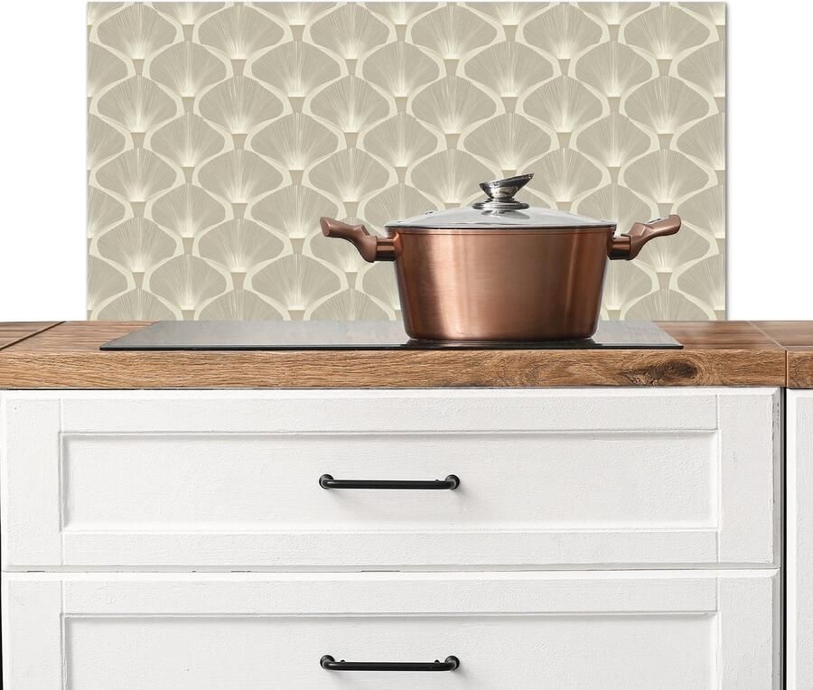 KitchenYeah Spatscherm keuken 90x45 cm Kookplaat achterwand Paneel Ginkgo Zand Muurbeschermer Spatwand fornuis Hoogwaardig aluminium