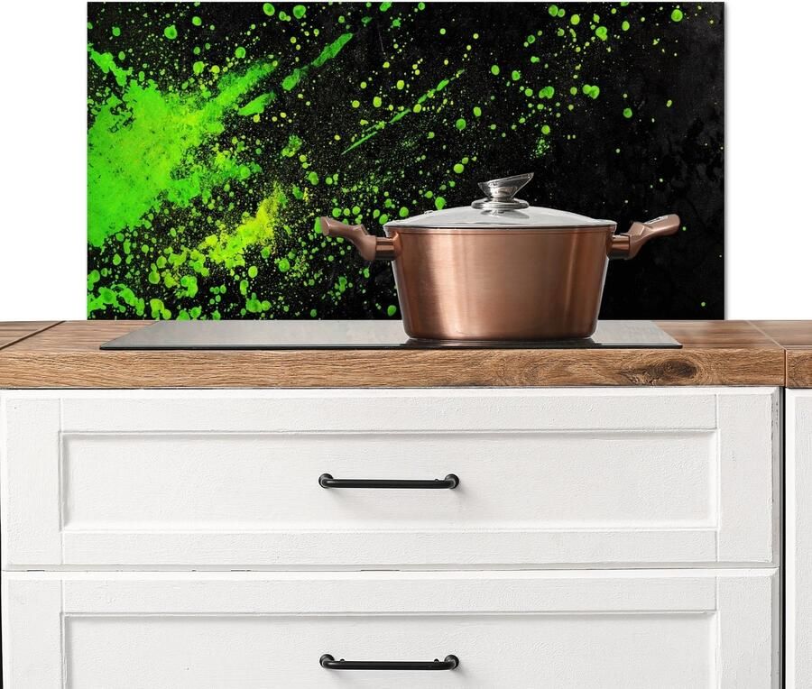 KitchenYeah Spatscherm keuken 90x45 cm Kookplaat achterwand Spetters Groen Chaotisch Groen Muurbeschermer Spatwand fornuis Hoogwaardig aluminium