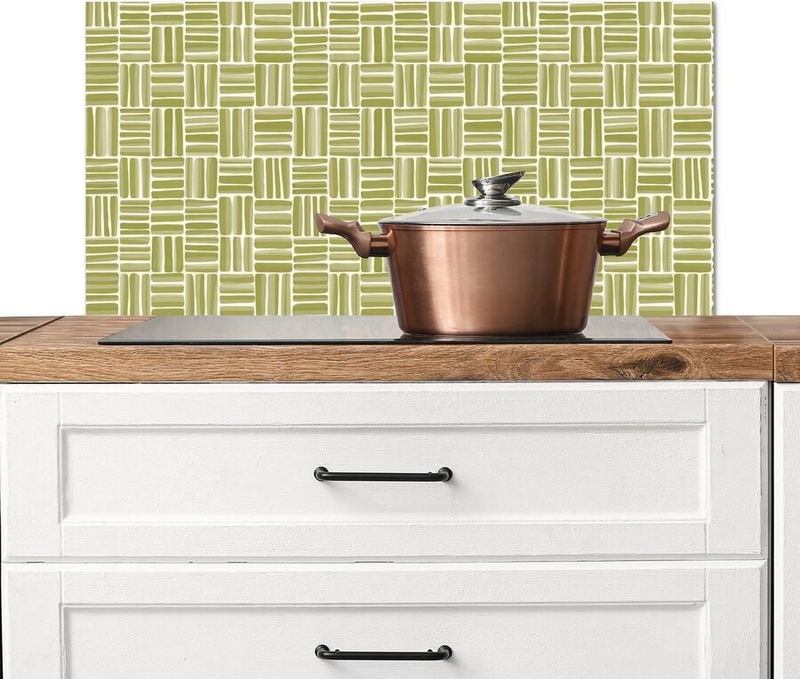 KitchenYeah Spatscherm keuken 90x45 cm Kookplaat achterwand Vlecht Patroon Groen Muurbeschermer Spatwand fornuis Hoogwaardig aluminium