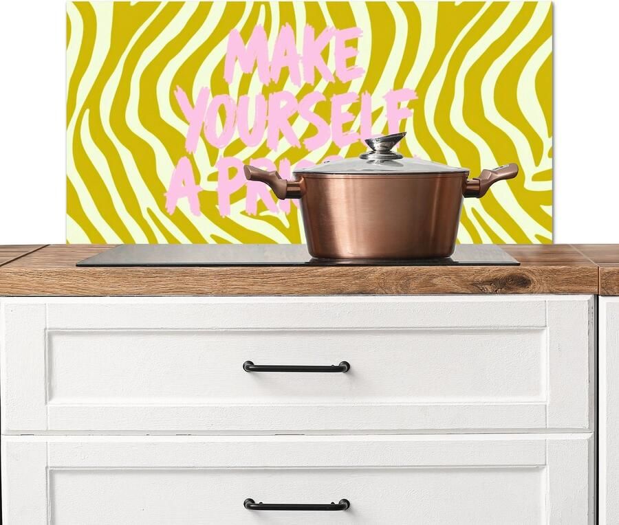 KitchenYeah Spatscherm keuken 90x45 cm Kookplaat achterwand Zebraprint Priority Roze Muurbeschermer Spatwand fornuis Hoogwaardig aluminium