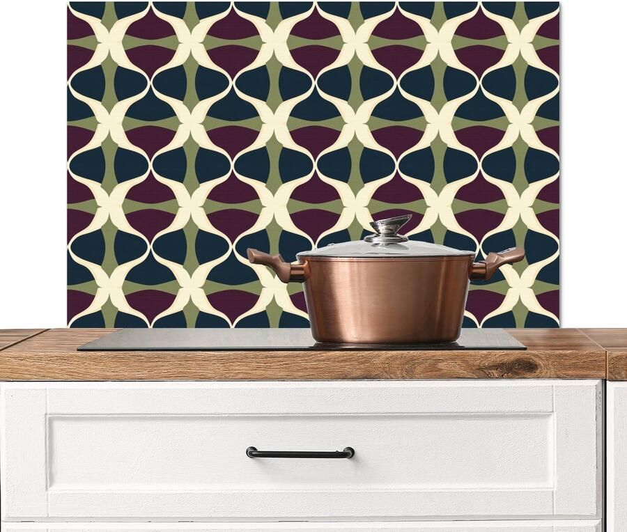 KitchenYeah Spatscherm keuken 80x55 cm Kookplaat achterwand Abstract Retro Kleurrijk Muurbeschermer Spatwand fornuis Hoogwaardig aluminium