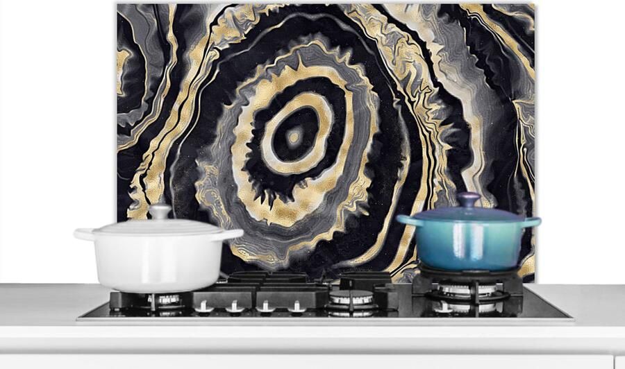 KitchenYeah Spatscherm keuken 80x55 cm Kookplaat achterwand Agaat Goud Geode steen Marmer print Muurbeschermer Spatwand fornuis Hoogwaardig aluminium