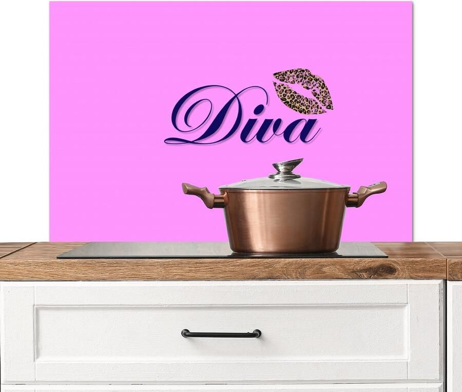 KitchenYeah Spatscherm keuken 90x60 cm Kookplaat achterwand Diva Lip Panterprint Roze Muurbeschermer Spatwand fornuis Hoogwaardig aluminium