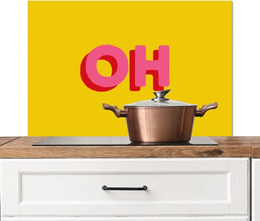 KitchenYeah Spatscherm keuken 80x55 cm Kookplaat achterwand Geel Roze Oh 3D Muurbeschermer Spatwand fornuis Hoogwaardig aluminium