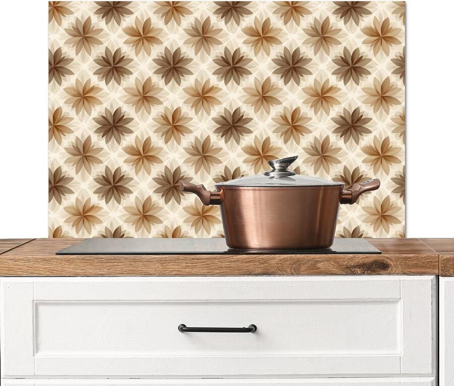 KitchenYeah Spatscherm keuken 90x60 cm Kookplaat achterwand Geografisch Patroon Bruin Muurbeschermer Spatwand fornuis Hoogwaardig aluminium