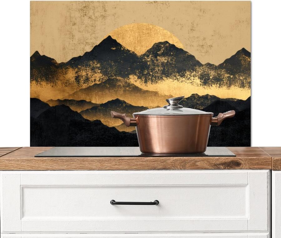 KitchenYeah Spatscherm keuken 80x55 cm Kookplaat achterwand Gouden Bergen bij Maanlicht Muurbeschermer Spatwand fornuis Hoogwaardig aluminium
