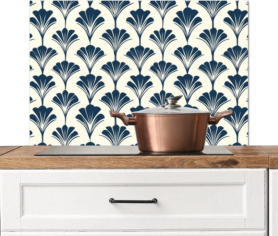 KitchenYeah Spatscherm keuken 90x60 cm Kookplaat achterwand Klassiek Motief Blauw Muurbeschermer Spatwand fornuis Hoogwaardig aluminium