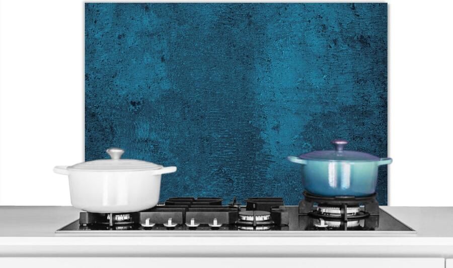 KitchenYeah Spatscherm keuken 90x60 cm Kookplaat achterwand Natuursteen Beton print Steen Blauw Muurbeschermer Spatwand fornuis Hoogwaardig aluminium