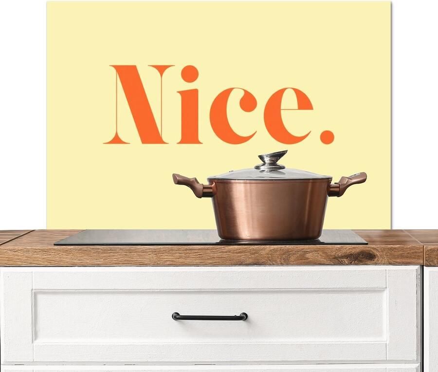 KitchenYeah Spatscherm keuken 80x55 cm Kookplaat achterwand Nice Oranje Geel Minimalistisch Muurbeschermer Spatwand fornuis Hoogwaardig aluminium