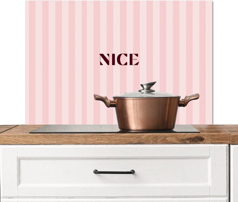 KitchenYeah Spatscherm keuken 80x55 cm Kookplaat achterwand Nice Strepen Roze Muurbeschermer Spatwand fornuis Hoogwaardig aluminium