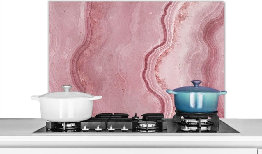 KitchenYeah Spatscherm keuken 90x60 cm Kookplaat achterwand Rosé Agaat geode Stenen Kristal Muurbeschermer Spatwand fornuis Hoogwaardig aluminium