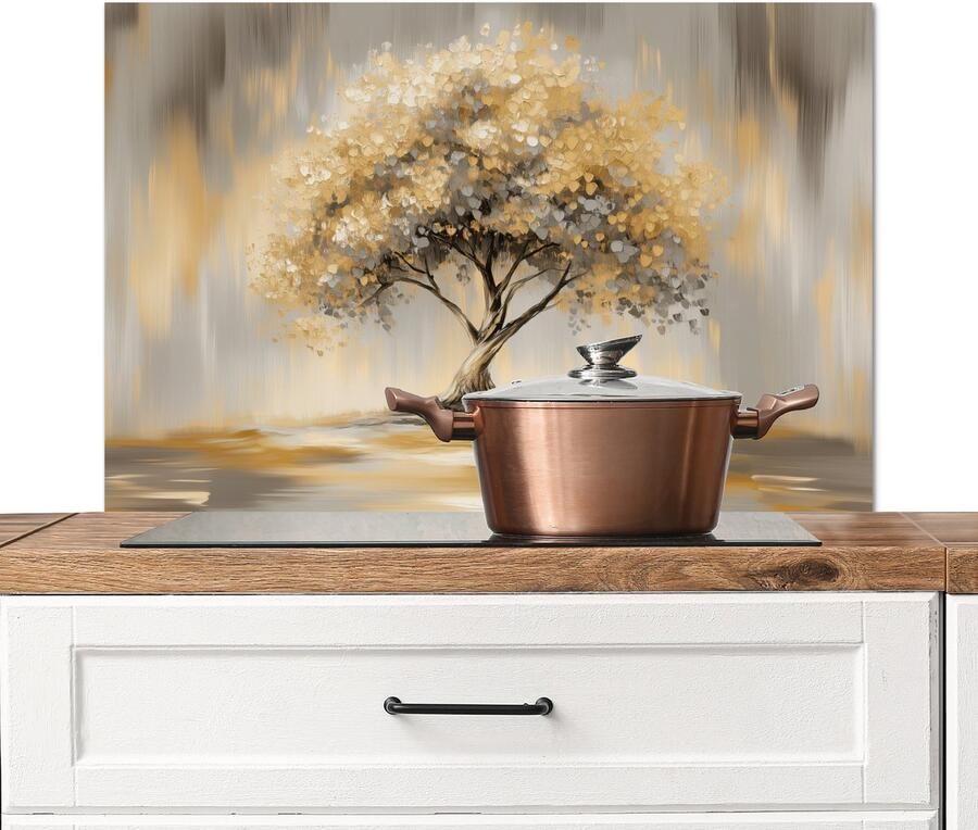 KitchenYeah Spatscherm keuken 90x60 cm Kookplaat achterwand Schilderij Boom Abstract Bladeren Muurbeschermer Spatwand fornuis Hoogwaardig aluminium
