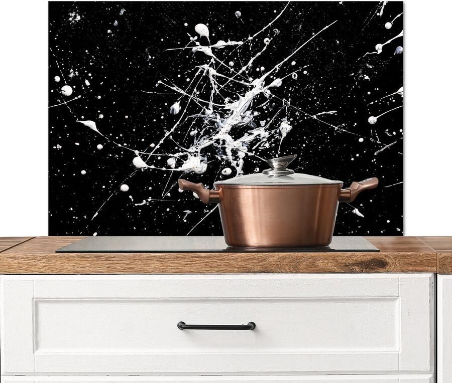 KitchenYeah Spatscherm keuken 90x60 cm Kookplaat achterwand Verfspatten Wit Abstract Explosie Muurbeschermer Spatwand fornuis Hoogwaardig aluminium