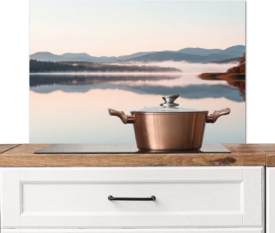 KitchenYeah Spatscherm keuken 80x55 cm Kookplaat achterwand Water Bomen Mistlaag Muurbeschermer Spatwand fornuis Hoogwaardig aluminium