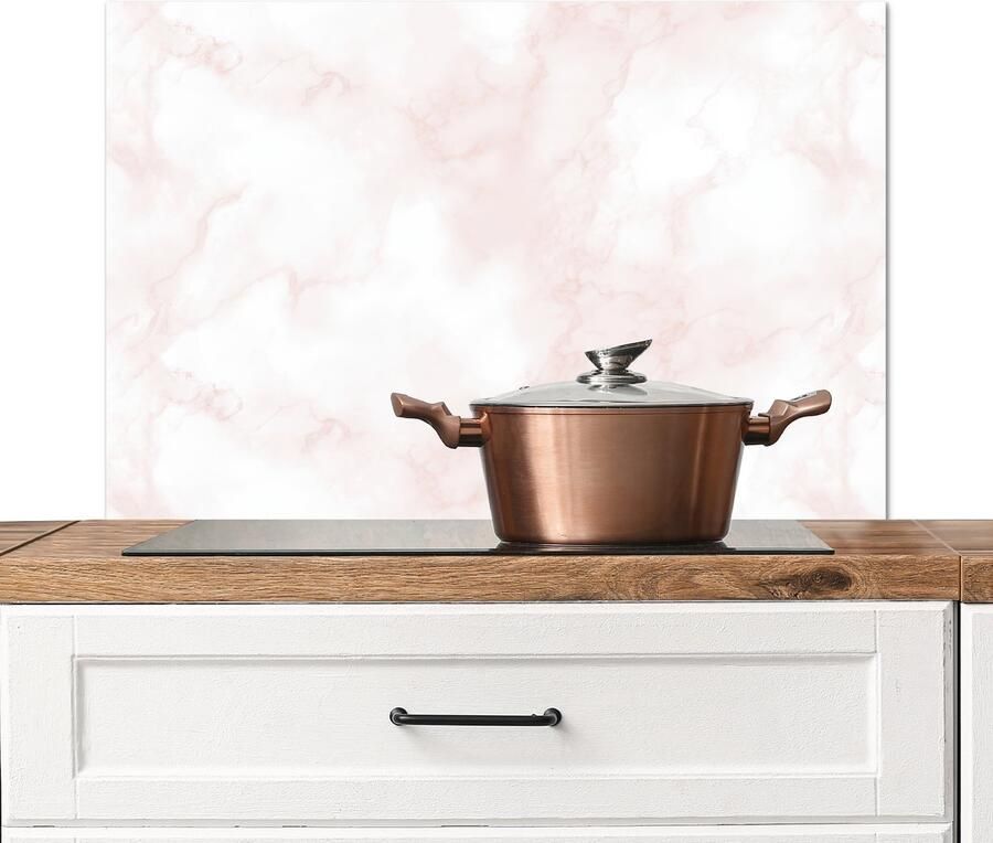 KitchenYeah Spatscherm keuken 90x60 cm Kookplaat achterwand Wolkenstructuur Roze Marmer print Muurbeschermer Spatwand fornuis Hoogwaardig aluminium