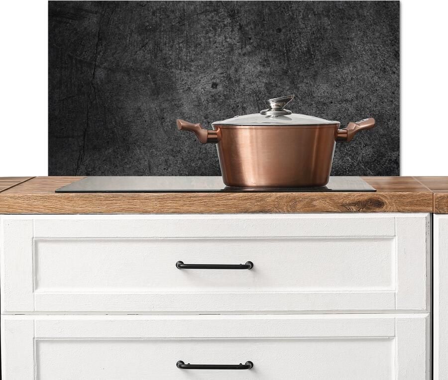 KitchenYeah Spatscherm keuken Beton print Vintage Spatwand Zwart 90x45 cm Spatwand fornuis Aluminium