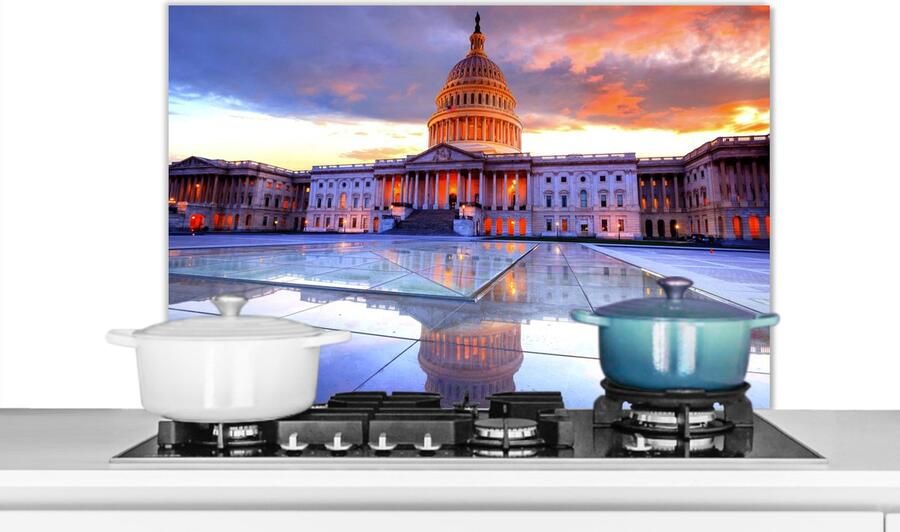 KitchenYeah Spatscherm keuken Capitool Amerika Washington Plein Spatwand Kookplaat achterwand 80x55 cm Aluminium