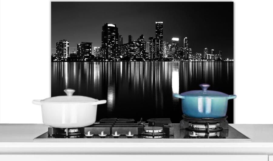 KitchenYeah Spatscherm keuken Nacht Skyline Amerika Spatwand fornuis Wandscherm keuken 80x55 cm Aluminium