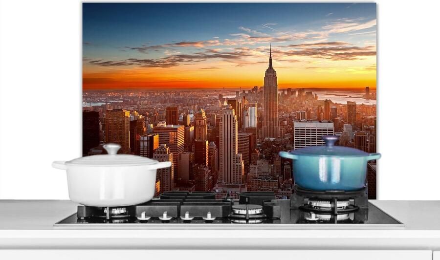 KitchenYeah Spatscherm keuken New York Manhattan Skyline Stad Amerika Spatwand fornuis Achterwand 80x55 cm Aluminium