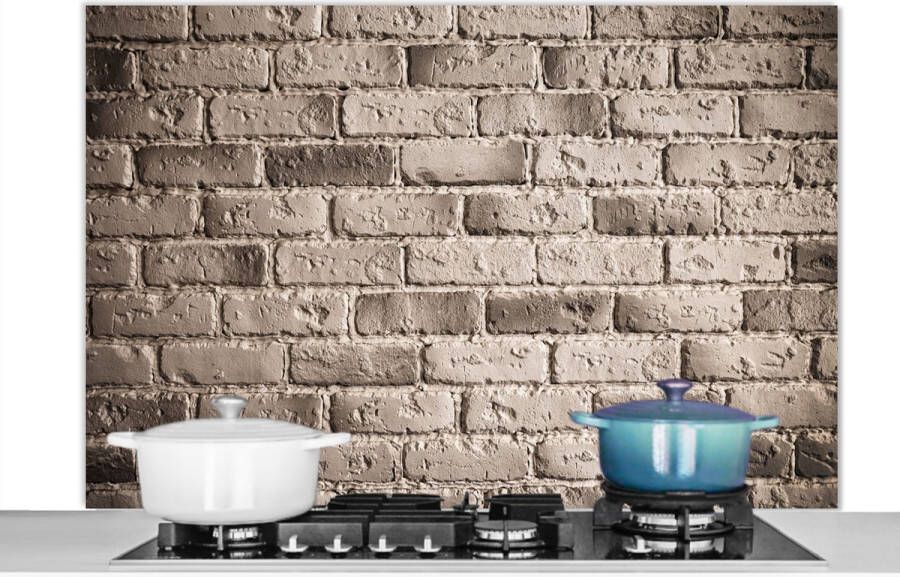 KitchenYeah Spatscherm Bakstenen Koken Muur Grijs Spatwand Keuken achterwand 120x80 cm