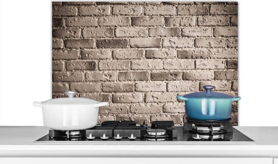 KitchenYeah Spatscherm Bakstenen Koken Muur Grijs Spatwand Keuken achterwand 80x55 cm