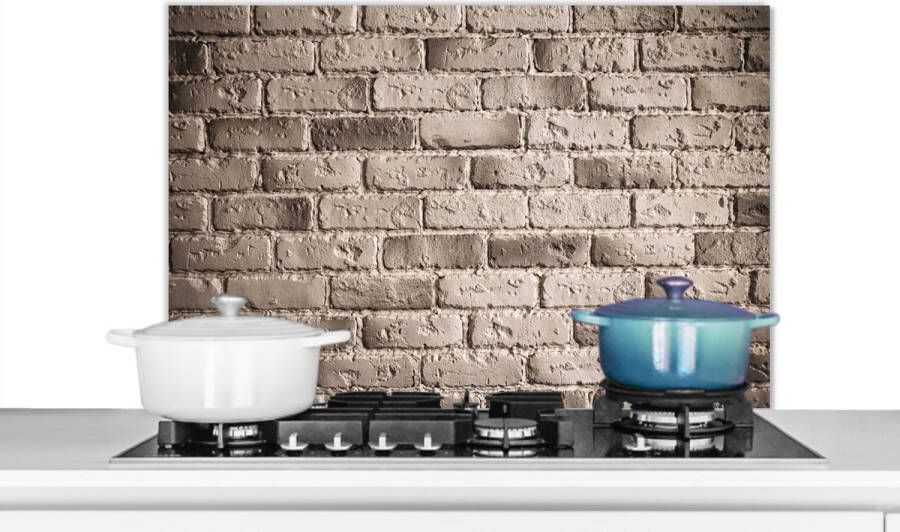 KitchenYeah Spatscherm Bakstenen Koken Muur Grijs Spatwand Keuken achterwand 90x60 cm