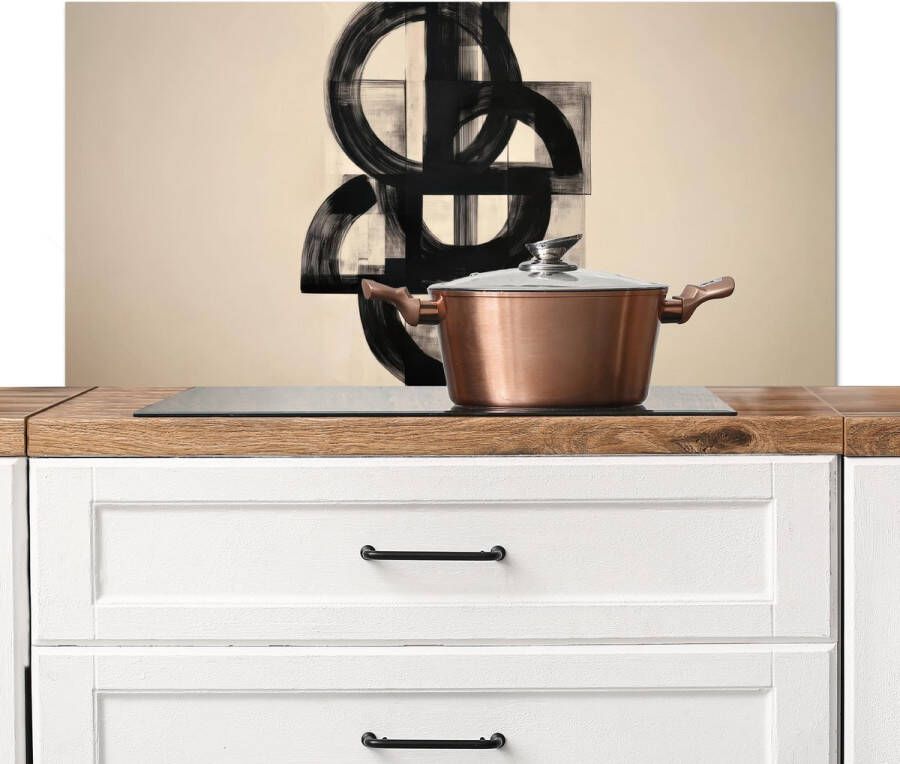 KitchenYeah Spatscherm keuken 100x50 cm Kookplaat achterwand Cirkels Lijnen Vormen Zwart Muurbeschermer Spatwand fornuis Hoogwaardig aluminium
