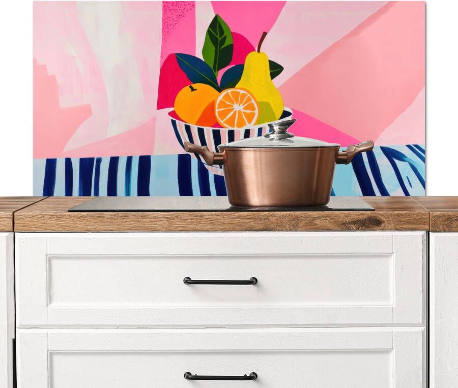 KitchenYeah Spatscherm keuken 100x50 cm Kookplaat achterwand Fruit Abstracte achtergrond Roze Muurbeschermer Spatwand fornuis Hoogwaardig aluminium