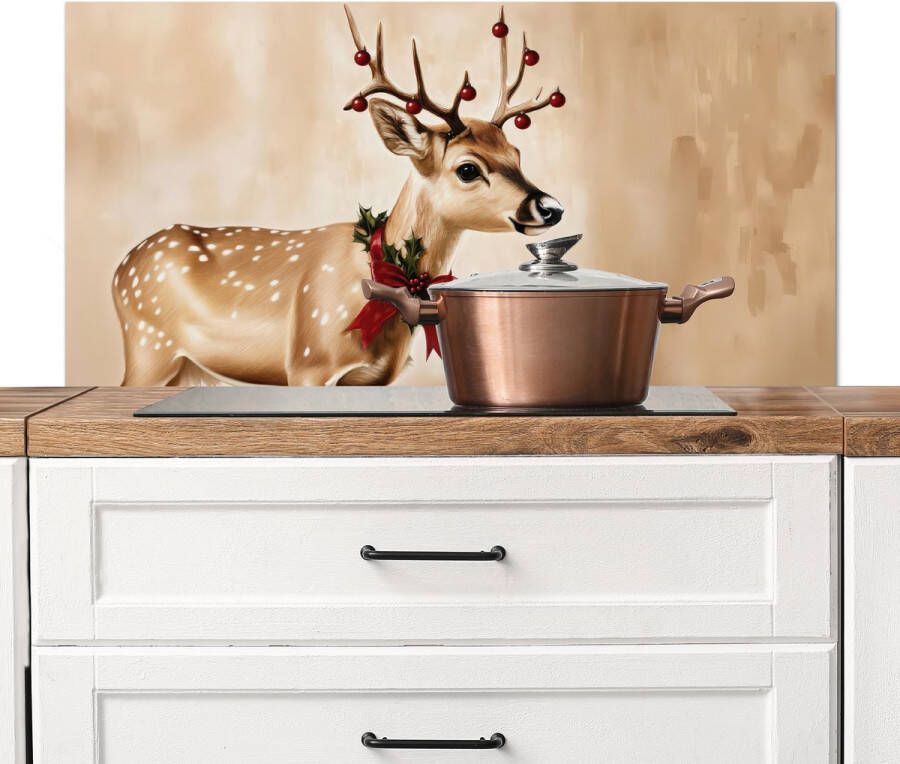 KitchenYeah Spatscherm keuken 100x50 cm Kookplaat achterwand Gewei Kerst Rendier Rood Muurbeschermer Spatwand fornuis Hoogwaardig aluminium