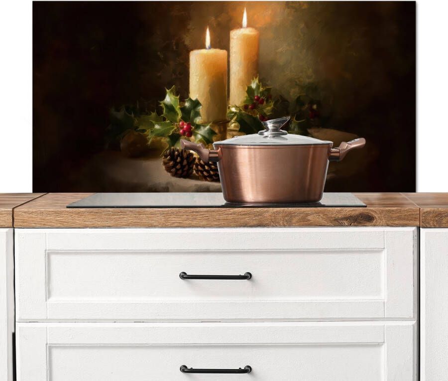 KitchenYeah Spatscherm keuken 100x50 cm Kookplaat achterwand Kaarslicht Kerst Veelkleurig Muurbeschermer Spatwand fornuis Hoogwaardig aluminium