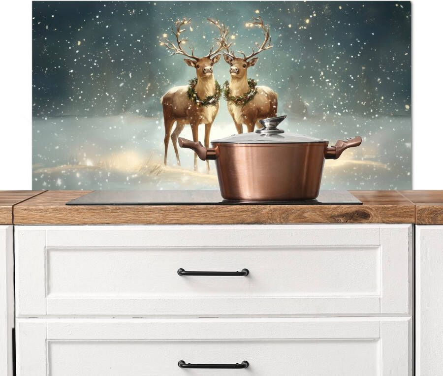 KitchenYeah Spatscherm keuken 100x50 cm Kookplaat achterwand Kerstmagie Winterwoud Rendier Muurbeschermer Spatwand fornuis Hoogwaardig aluminium