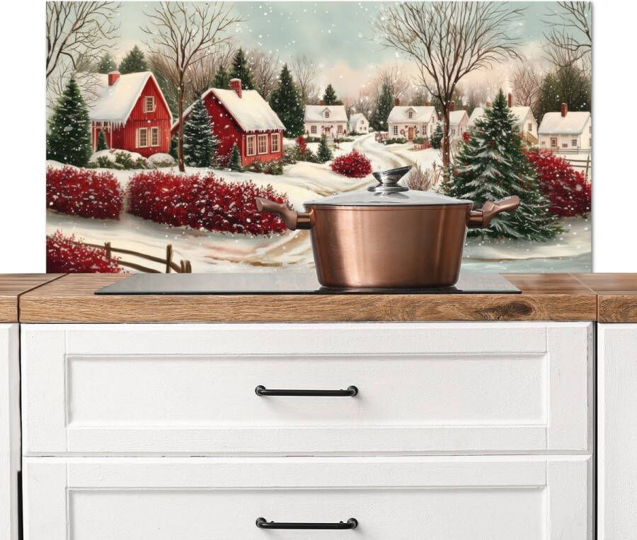 KitchenYeah Spatscherm keuken 100x50 cm Kookplaat achterwand Kerstsfeer Landelijk Rood Muurbeschermer Spatwand fornuis Hoogwaardig aluminium