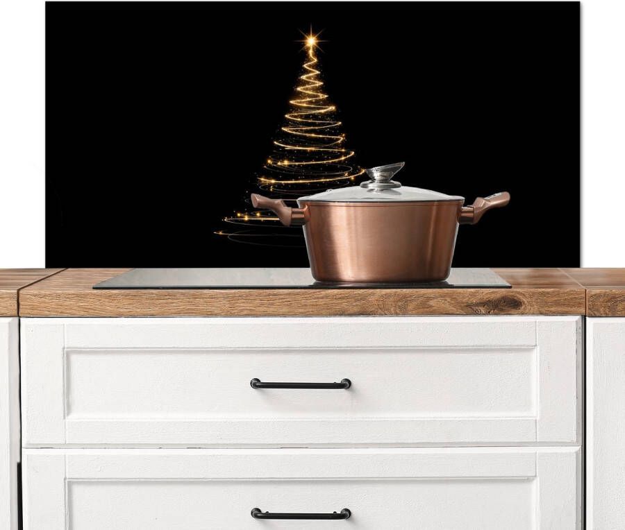 KitchenYeah Spatscherm keuken 100x50 cm Kookplaat achterwand Magisch Kerstboom Lichtspiralen Zwart Muurbeschermer Spatwand fornuis Hoogwaardig aluminium