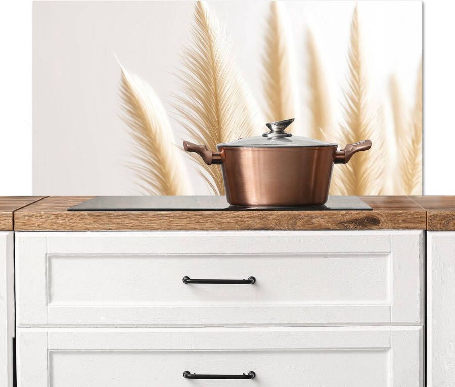 KitchenYeah Spatscherm keuken 100x50 cm Kookplaat achterwand Pampas gras Pluimen Beige Natuur Muurbeschermer Spatwand fornuis Hoogwaardig aluminium