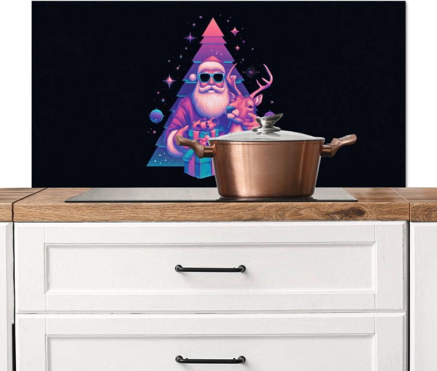 KitchenYeah Spatscherm keuken 100x50 cm Kookplaat achterwand Retro Kerstman Rendieren Kerstboom Muurbeschermer Spatwand fornuis Hoogwaardig aluminium