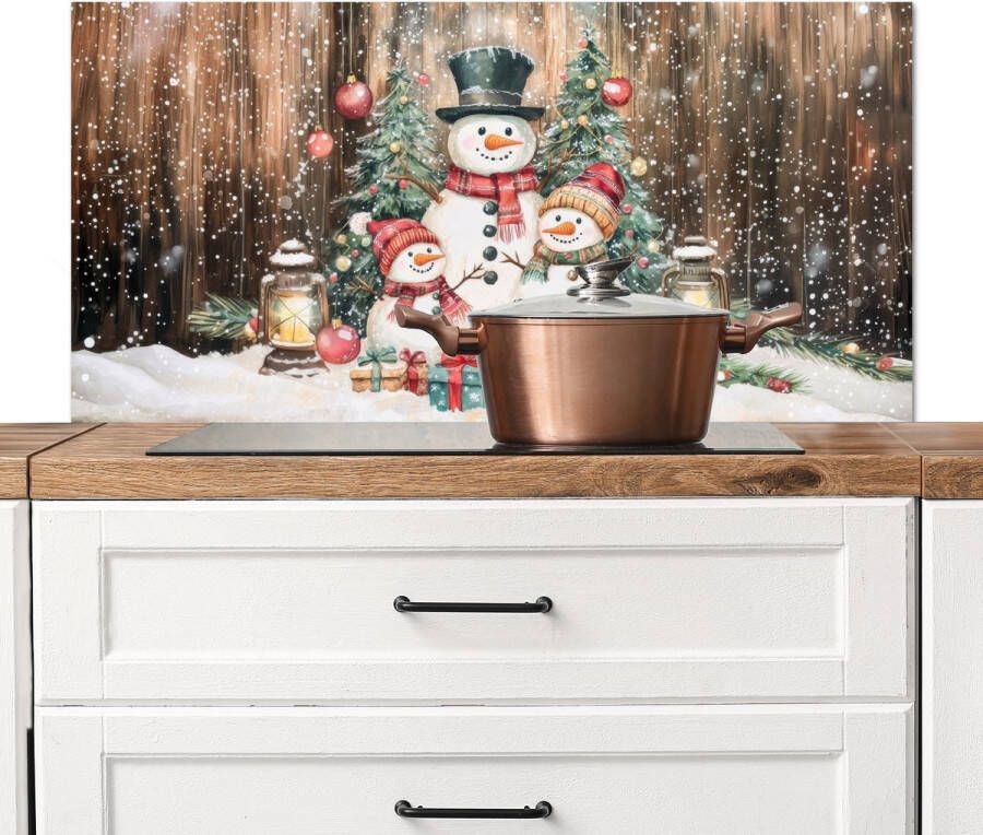 KitchenYeah Spatscherm keuken 100x50 cm Kookplaat achterwand Sneeuwpop Familie Kleurrijk Muurbeschermer Spatwand fornuis Hoogwaardig aluminium