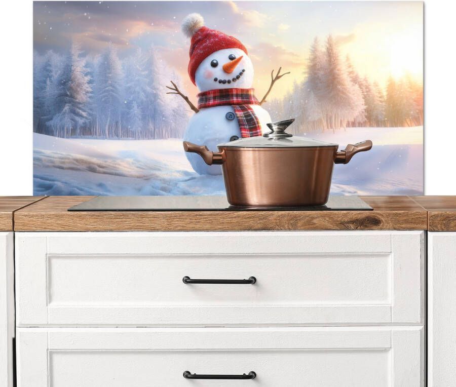 KitchenYeah Spatscherm keuken 100x50 cm Kookplaat achterwand Sneeuwpop Zonsondergang Wit Muurbeschermer Spatwand fornuis Hoogwaardig aluminium