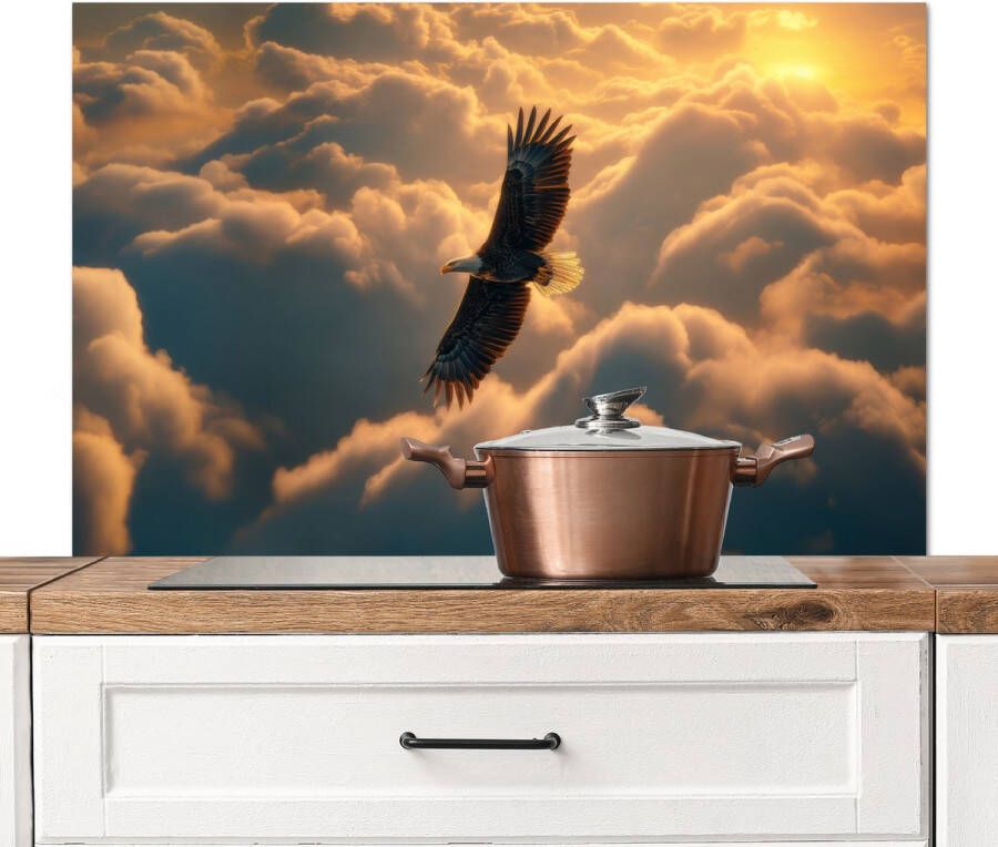 KitchenYeah Spatscherm keuken 100x65 cm Kookplaat achterwand Adelaar Wolken Zon Muurbeschermer Spatwand fornuis Hoogwaardig aluminium