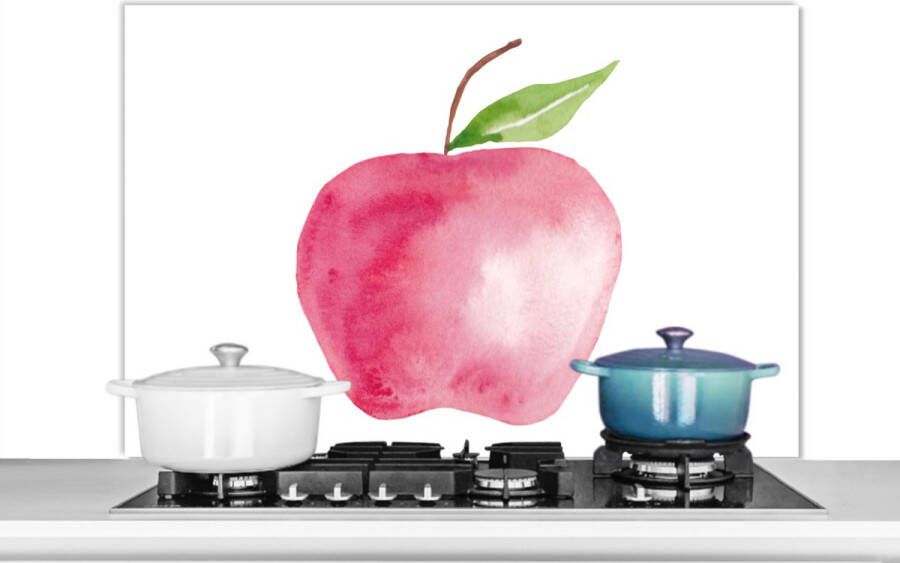 KitchenYeah Spatscherm keuken 100x65 cm Kookplaat achterwand Appel Fruit Wit Muurbeschermer Spatwand fornuis Hoogwaardig aluminium